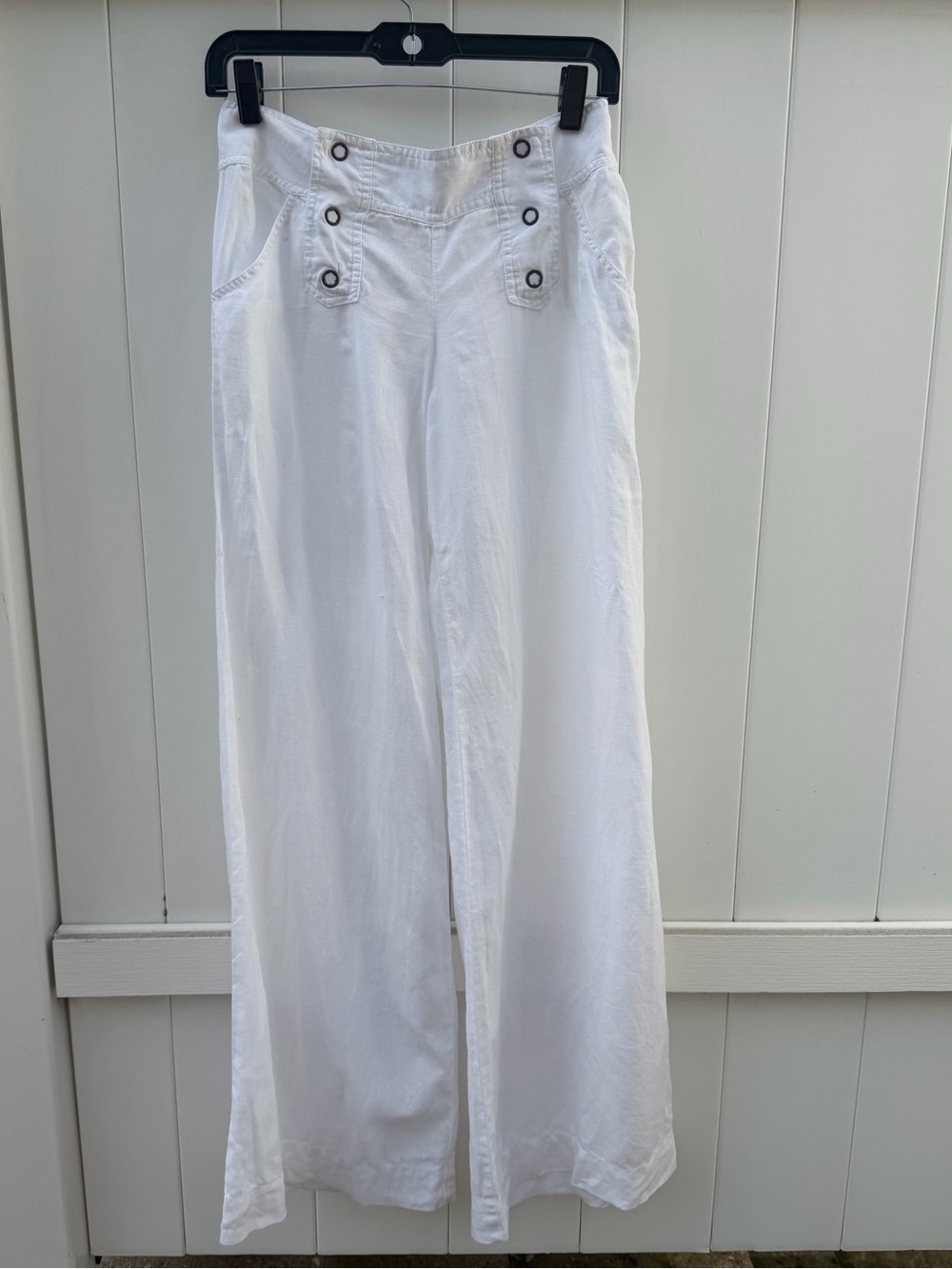London Jean Women’s Size 0 White 100% Linen Wide Leg Sailor Nautical Pants - Picture 2 of 8